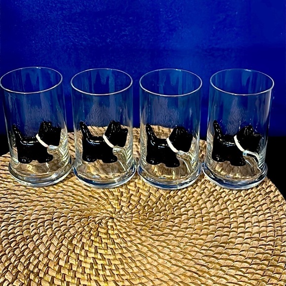 Set of Four 3D Black Scottish Terrier Scottie Dogs Drinking Cocktail Glasses - Picture 1 of 4